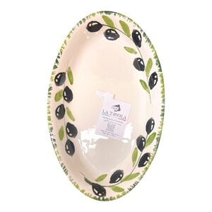 La Tavola Olive Branch Ceramic Rimmed Serving Platter 13.5” Italy Hand Painted